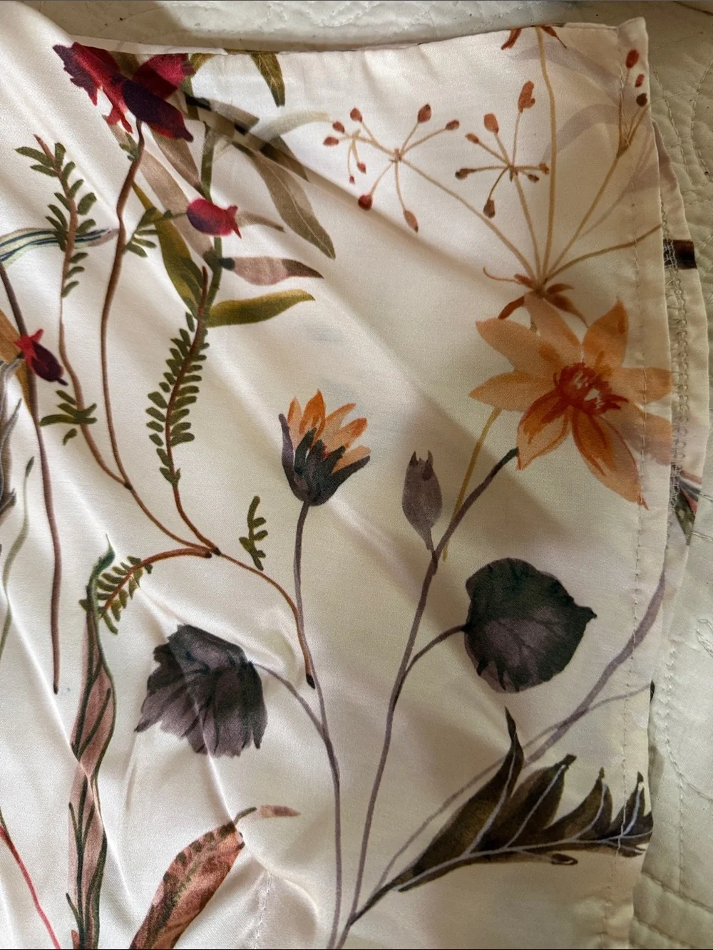 Botanical Sheer Wrap in Cream with Multicolor Floral Print. Made in Italy.